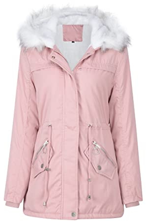 YYNUDA Women Winter Parka Coat Fur Collar Hooded Jacket Warm Windproof Padded Outwear