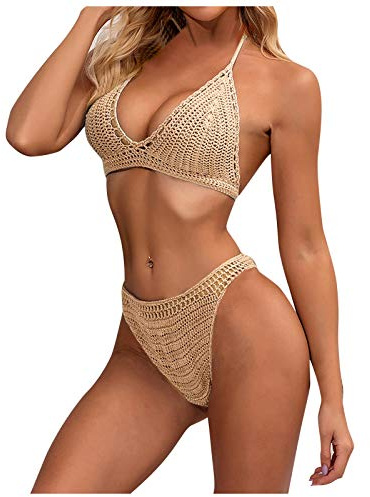 Modaworld Top all Uncinetto con Costume da Bagno Bikini Due Pezzi Vintage Sexy Costume da Bagno Bikini