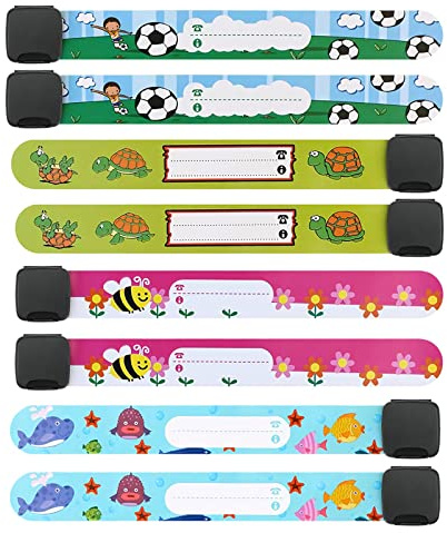 8 st nödarmband för barn, SOS armband barn vattentät återanvändbar ID telefonnummer armband snäpparmband för pojkar flickor småbarn baby resa aktivitet utomhus