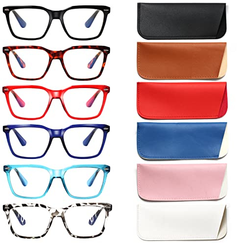 COJWIS 6 Pack Lesebrille Damen Herren Blaulichtfilter Brille Anti-Müdigkeit Computerbrille Gaming Schutzbrille und Großer Rahmen Lesehilfe (6 Farbe Mischen, 2.00, multiplier_x)