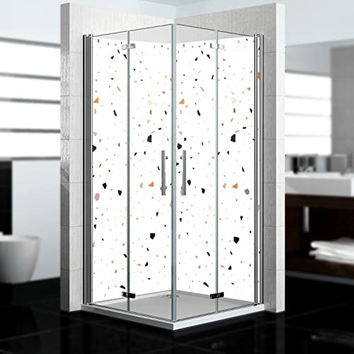 dedeco Panel de ducha de esquina resistente al agua, diseño de piedra V7, barniz UV brillante, 2x 80x200 cm, como pared trasera de baño para reemplazar azulejos, revestimiento de pared de aluminio