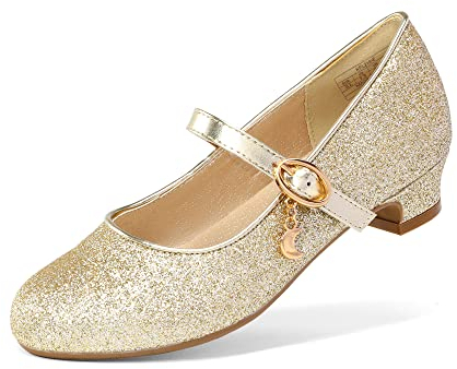 DREAM PAIRS Ballerinas Mädchen Mary Jane Flache Schuhe Ballerinas Prinzessin Schuhe Kommunionschuhe Schulschuhe,Size 35,Gold,KFL219-E