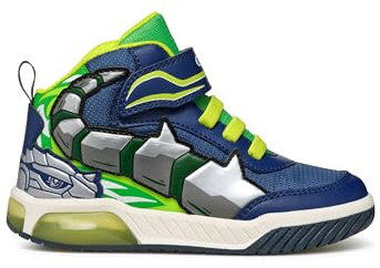 Geox J INEK Boy C Sneaker, Navy/Lime, 28 EU