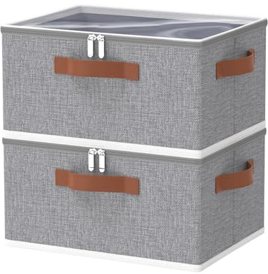 OUTBROS Aufbewahrungsbox mit Deckel, Faltbare Kleiderschrank Organizer, Kisten Aufbewahrung, Unterbett Stoff Aufbewahrungsbehälter für Kleidung Decken Bettdecken, Grau, 40 x 30 x 20 cm, 2 Stück