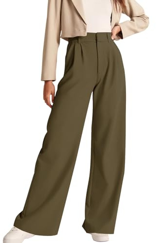 NIMIN Womens Work Pants Straight Wide Leg Trendy Dressy Office Wear Business Casual Trousers Pleated 2024 Fall Fashion Clothes Army Green Small