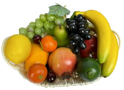 Generic 17pcs Artificial Mixture Fruits,Simulation Fruit Props for Photography Display, Lifelike Realistic Fake Fruits Home Decor Craft Fruit Set Fake Grapes Fake Banana, HC2412-17