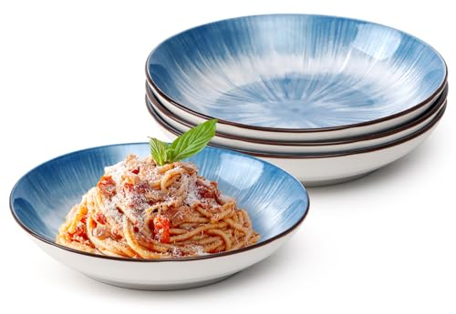 NUTRIUPS 20.5cm Pastateller, 4 Stück Suppenteller, 500ml / 16oz Suppenschüsseln, 8'' Porzellan Pastateller, Mikrowellen & Spülmaschinenfest