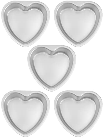 FELTECHELECTR Heart-Shaped Cake Mold Set of 5 - Non-Stick Aluminum Baking Molds for Adorable Mini Cakes and Desserts 4 Inch