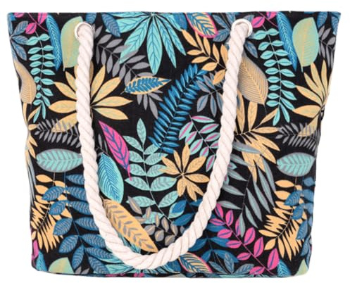 FAVORTALK Beach Bag with Zip Tote Bags Women Handbag for School Large Capacity Shopping Bag for Dating Travel Work(leaves are green.),B26111