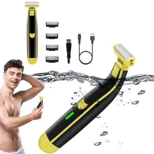 Rasoir double pour homme, lavé humide et sec, imperméable pour le visage, rasoir électrique rotatif pour homme, tondeuse à barbe électrique, rasoir ergonomique (noir-jaune, 1 pièce)