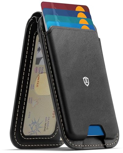 Shieldon Porte-Cartes Magnétique Adhésif en Cuir Véritable, Noir Rétro
