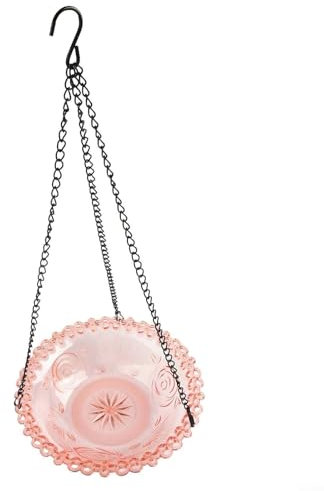 Feeshoppher Vasca per uccelli a energia solare, fontana per uccelli da giardino, fontana per esterni, in metallo, con irrigatore da appendere, con ciotola larga 23,5 cm, decorazione da cortile (rosa)