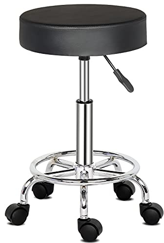 Bonnlo Round Rolling Stool with Wheels - Height Adjustable Swivel Stool - for Salon Massage Home Kitchen Clinic, Weight Capacity 400lbs (Black)