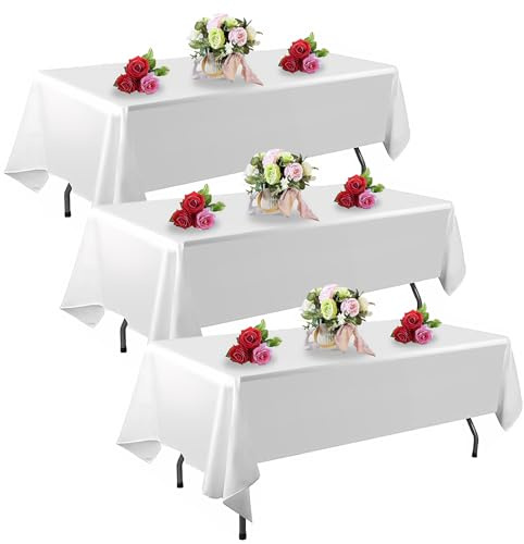 3 piezas mantel lavable, mantel de poliéster reutilizable blanco, resistente al agua y al aceite, para mesas rectangulares para comedor, bodas, fiestas, Navidad, pícnic, 140 x 240 cm