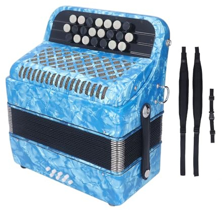 Acordeón de 22 teclas y 8 bajos, instrumento musical de acordeón de botones sensible antideslizante profesional con correa para actuaciones profesionales y exámenes formales ABS (azul cielo)