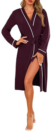 Vlazom Dam morgonrock, supermjuk kimono morgonrock full längd badrock långärmad nattkläder för alla årstider S-3XL