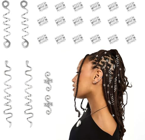26pcs Gold Hair Accessories for Women Loc Hair Jewelry for Braids Metal Dreadlock Beads Set Snake Hair Clips Decoration