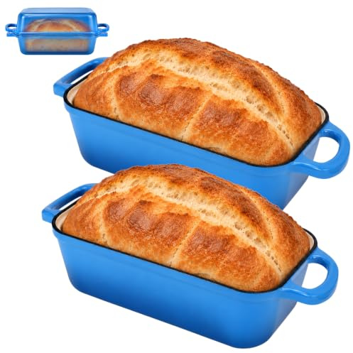 RWFMO Cast Iron Bread Pan with Lid, 23x13cm Loaf Tin for Sourdough Baking | 2-in-1 Bread Baking Design, Rectangular Cast Iron Loaf Tin for Sourdough, Toast Bread, Roasting and Slow Cooking