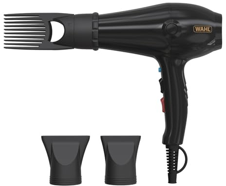 Wahl Powerpik 5000 hårtork, Pik-tillbehör för afro-hårstyling | Hårtork med pik-tillbehör, cool shot, afro-karibiskt hår, tre värmelägen, frissfri torkning
