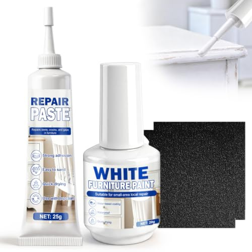 Peinture Meuble 20g, Pâte à Bois Blanche 25g, Réparation Meubles Brillants | Kit Réparation Laqué, Imperméable, pour Rayures, Défauts, Fissures, Restaure l'Éclat, Protège, Rénove les Meubles en Bois