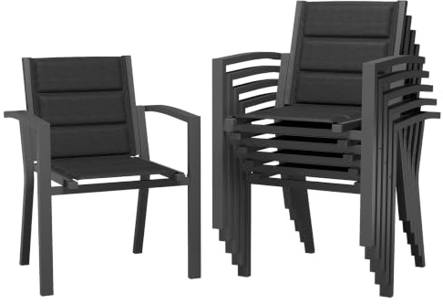 JUMMICO Lot de 6 Chaises de Jardin en Aluminium avec Assise et Dossier Moelleux ｜ Empilables ｜ Rangeables sous Table ｜ Charge 160 kg ｜ Idéales pour Salon de Jardin Extérieur, Cour et Balcon,Gris Foncé