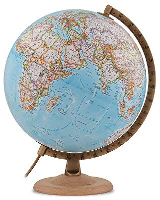 Tecnodidattica - Mappamondo National Geographic Gold Classic | Cartografia Fisico-Politica | Luminoso e girevole | Base in Legno e Meridiano graduato in Metallo | Testi in Italiano | Diametro 30 cm