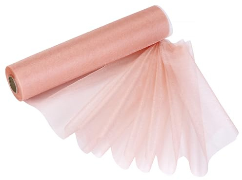 Rollo de organza, muy fino, de 29 cm x 26 m y perfecto como decoración de Navidad, camino de mesa o decoración de sillas, tela, melocotón, 29CM
