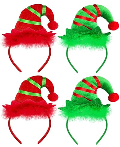 Bnikion 4 Pack Christmas Elf Headbands Elf Hat Headband for Girls Women Xmas Party