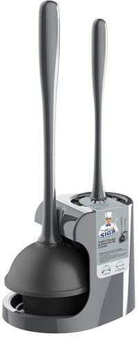 MR.SIGA Toilet Plunger and Bowl Brush Combo for Bathroom Cleaning, Gray, 1 Set