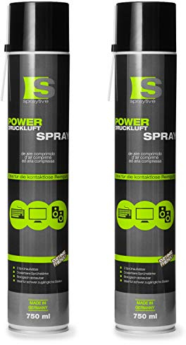 2 x 750ml Spraytive Power Druckluftspray/Druckluftreiniger mit 100mm Sprühverlängerung - PC Reinigungsset zur Reinigung von Tastatur, Computer, Kamera - Air Duster