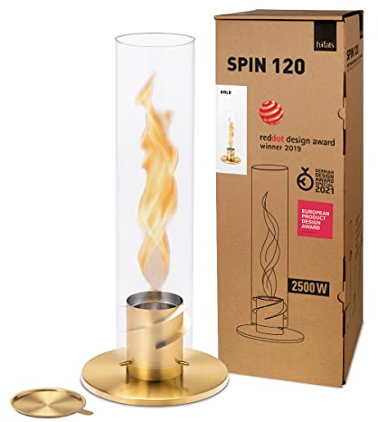höfats - Spin 120 Gold - Tischkamin für Indoor und Outdoor - Tischfeuer, Windlicht, Gartenfackel und Bioethanolkamin aus Edelstahl