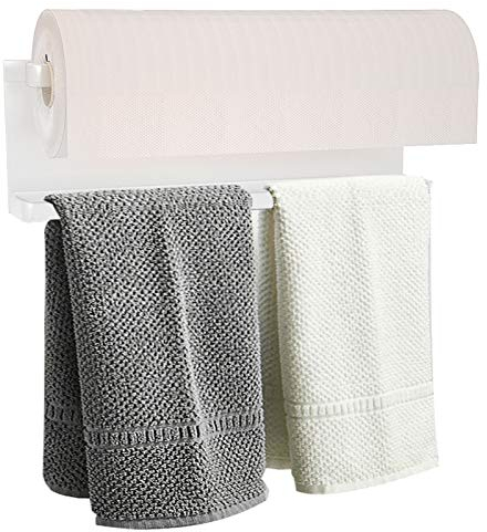 Magnetic Paper Towel Holder for Refrigerator,Kitchen Towel Rack Magnetic Paper Towel Bar Multi Function Made of Iron,Used for Kitchen,Bathroom,Toilet, Drill Free (White, Medium)