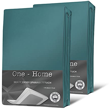 one-home 2er Set Jersey Spannbettlaken Spannbetttuch weich Heavy Baumwolle Rundumgummizug, Farbe:Petrol, Größe:120x200 cm - 130x200 cm