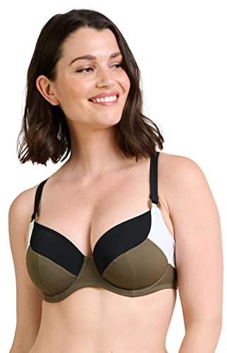 SANS COMPLEXE Perspective 78AAH81, Haut de Maillot de Bain Classique Armatures, Perspective, Olive Vert/Noir/Blanc, 85C, Femme