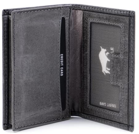 Solo Pelle Visitenkartenetui Leder - Platz für 50 Karten + Mini Geldbörse - 3 Fächer - Visitenkarten Etuis - Geschenk für Damen & Herren in Steingrau