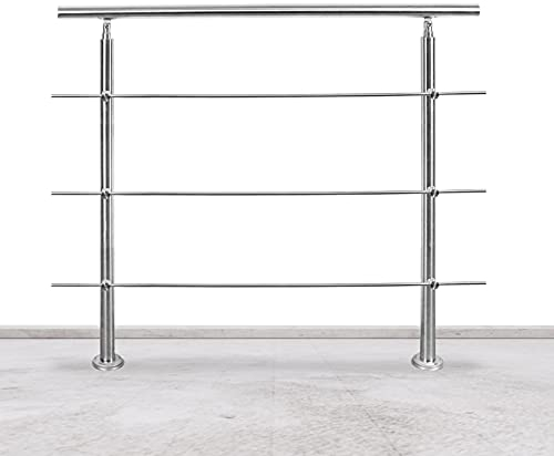 Tubiaz Garde-corps avec main courante, en acier inoxydable, avec 3 traverses, pour balcon, escaliers, intérieurs et extérieurs, 160 cm