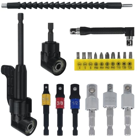20 Stück Winkelschrauber Set, 105° Winkelschrauber für Akkuschrauber Winkelaufsatz, Winkelschrauber Vorsatz, Stecknussadapter Akkuschrauber, 1/4-Zoll Sechskantschaft für Bauarbeiter