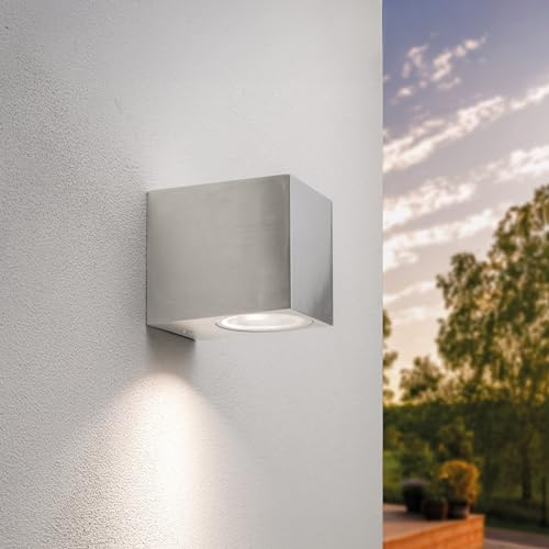 Ledvion San Diego RVS, LED Wandleuchte Außen Silber Kubus, GU10 Down, Außenwandleuchte, Wandlampe, Außenlampe, IP54