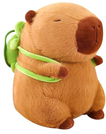 AYNKH Capybara Plush Toy, 23cm Realistic Soft Capybara Stuffed Animal Doll Carrying Turtle, Cute Plushie Pillow Gift for Friends Family