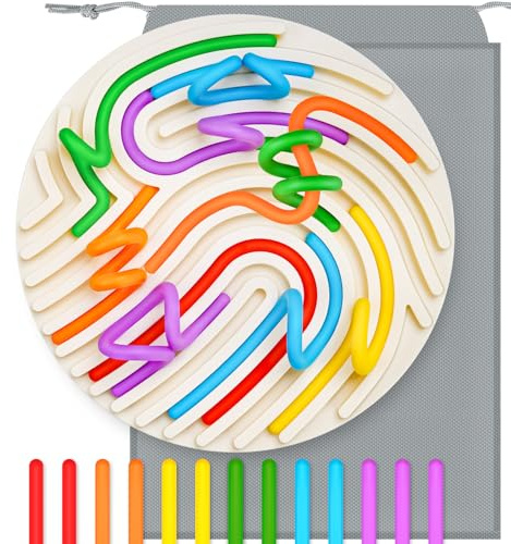 NiToy 13 Silicone Strings Sensory Board Toy for Kids, Sensory Activity Board, Busy Board, Travel-Friendly STEM Montessori Fidget Toy for Fine Motor Skills and Hand-Eye Coordination