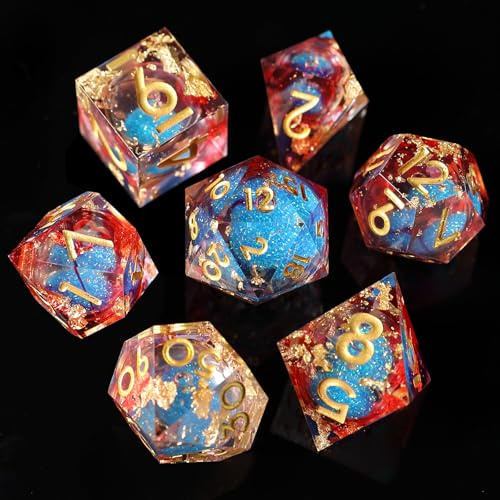 Dés DND Lot de 7 Noyau Liquide, Sables Mouvants Dés Polyédriques à Bords Tranchants Résine pour Donjons et Dragons, Dés D&D RPG D20 D12 D10 D8 D6 D4 Faits à la Main pour Jeux de Rôle