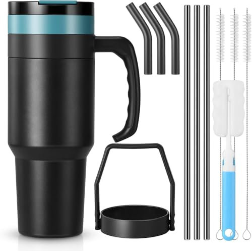 Homealexa 1182ml Thermobecher Kaffeebecher to Go Trinkbecher mit Deckel und Strohhalm Wasserflasche Edelstahl Vakuum Isolierbecher Reisebecher Ideal für Heiß- und Kaltgetränke, Kaffee,Tee,Autobecher