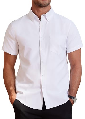 J.VER Men's Short Sleeve Shirts Smart Casual Oxford Shirt Regular Fit Plain Button Down Cotton Shirt
