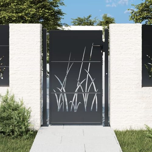 Rainery Portail de Jardin Anthracite 105x155cm Acier Conception d'herbe Porte de Jardin Panneau de Clôture Décorative pour Extérieur Terrasse