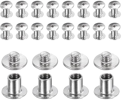 sourcing map 20set Chicago Screw M4x6mm 3mm Length Metal Phillips Nail Rivet Stud Bolts Rivets Binding Post Screw for DIY Leather Belt Bag Craft Bookbinding, Silver