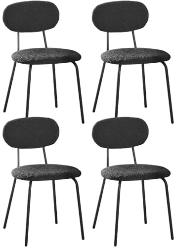 WAFTING Sillas de Comedor Pack de 4, Sillas de Cocina Apilables con Tapizado de Tela Teddy y Patas de Metal, Adecuadas para Salón, Cocinas, Salas de Estar, Dormitorios-Negro