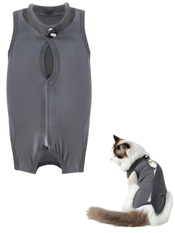 Adjustable Cat Surgical Recovery Suit for Dogs Kittens Spaying Pet Cat Vest Body Suits Breathable Soft Anti Licking Recovery Clothes for Abdominal Wounds Protector Skin Diseases Grey (M)