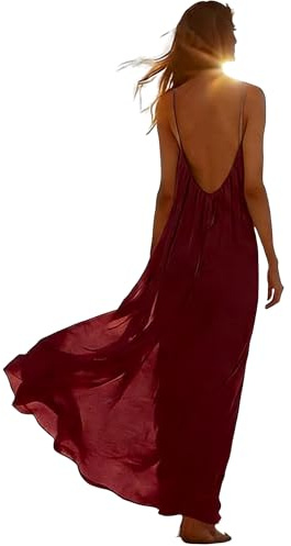 Women Dresses Backless Sundresses Casual Lounge Solid Color Sleeveless House Dress Long Sundress with Adjustable Back Tie Navy