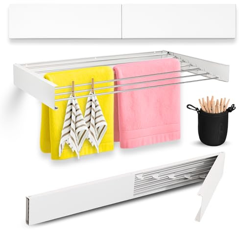 maname Tendedero Extensible Pared. 120 Cm, ANTIOXIDO Retractil Abatible Tendedero Plegable para Interior Y Exterior, Colgador Ropa Pared. Soporta 45kg De Carga. Retractable Clothes Drying Rack