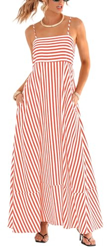 CUPSHE Abito da donna senza maniche con spalline sottili che scorre estate tempo libero a righe con tasche, Corallo, S